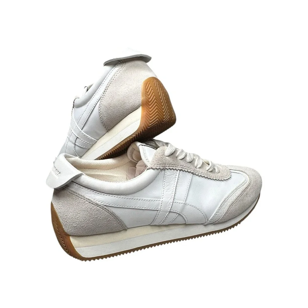 Tory Burch Hank Slim Sneaker Womens 8.5 Ivory White Suede Retro Trainer Gum Sole